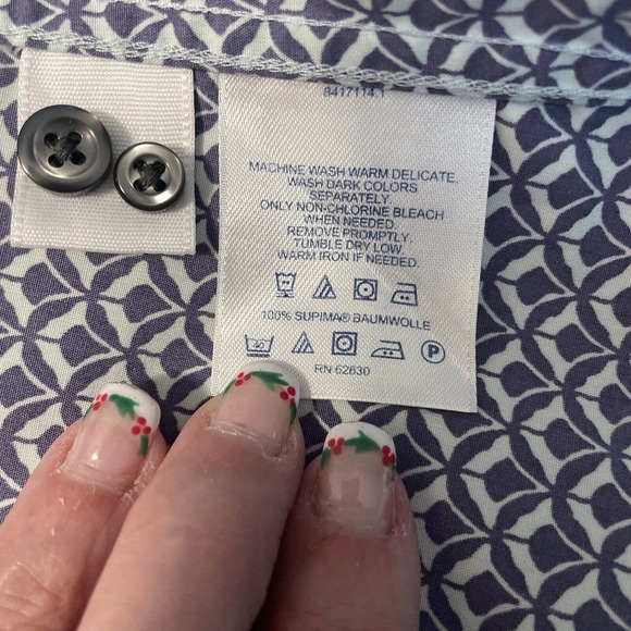 Lands End No Iron Supima Blue White Woman’s 12 Long Sleeve Blouse Button Up - Picture 3 of 6